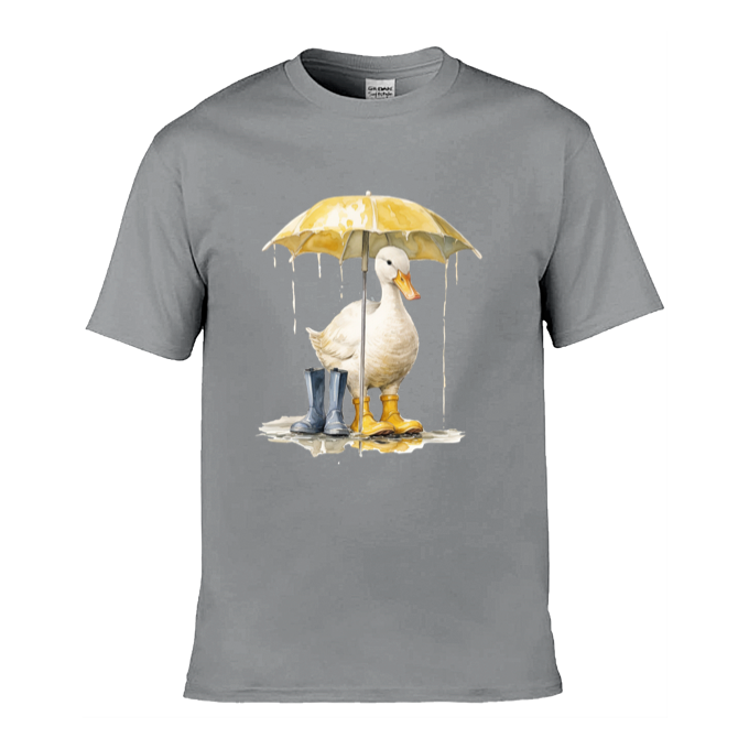 Mens T-Shirt (Gildan Softstyle 64000) - 10 Colours to choose from with a Duck Holding an Umbrella 1