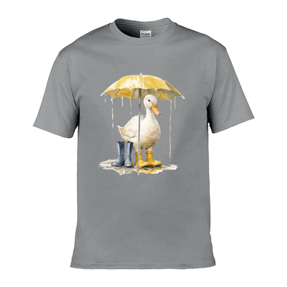 Mens T-Shirt (Gildan Softstyle 64000) - 10 Colours to choose from with a Duck Holding an Umbrella 1