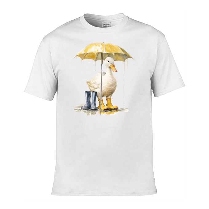 Mens T-Shirt (Gildan Softstyle 64000) - 10 Colours to choose from with a Duck Holding an Umbrella 1