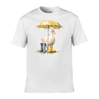 Mens T-Shirt (Gildan Softstyle 64000) - 10 Colours to choose from with a Duck Holding an Umbrella 1