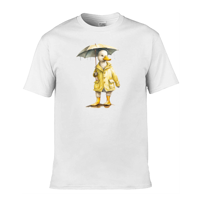Mens T-Shirt (Gildan Softstyle 64000) - 11 Colours to choose from with a Duck Holding an Umbrella 2