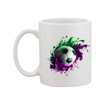 Mug - 11oz - Sports - Green & Purple Paint Splashed Football