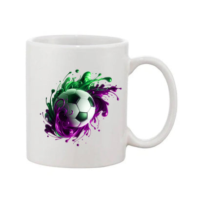 Mug - 11oz - Sports - Green & Purple Paint Splashed Football