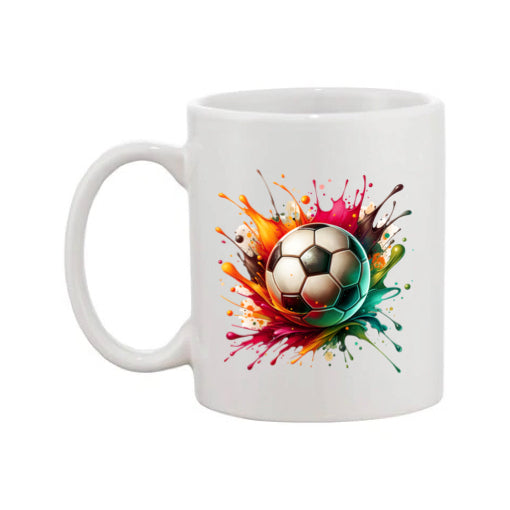 Mug - 11oz - Sports - Red, Orange, Black, Blue Green Paint Splashed Football