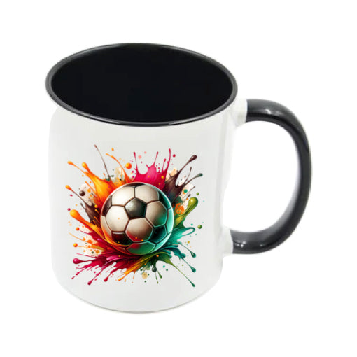 Mug - 11oz - Sports - Red, Orange, Black, Blue Green Paint Splashed Football