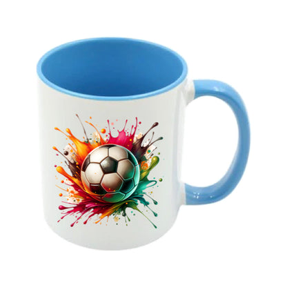 Mug - 11oz - Sports - Red, Orange, Black, Blue Green Paint Splashed Football