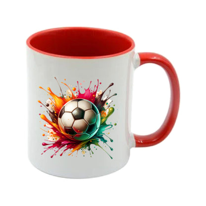 Mug - 11oz - Sports - Red, Orange, Black, Blue Green Paint Splashed Football