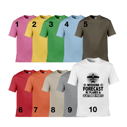 Mens T-Shirt (Gildan Softstyle 64000) - 9 Colours to choose from with 'Weekend Forecast RC Planes & Scattered Parts'
