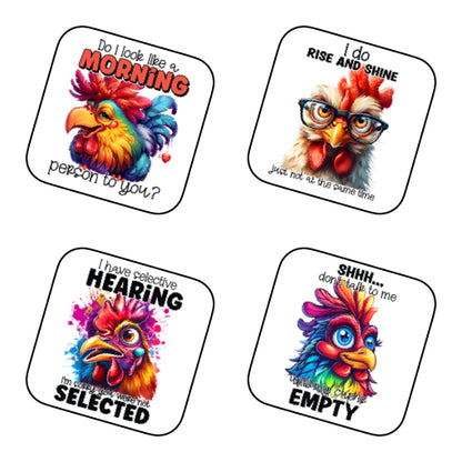 Coasters of Sarcastic Quotes with Chickens
