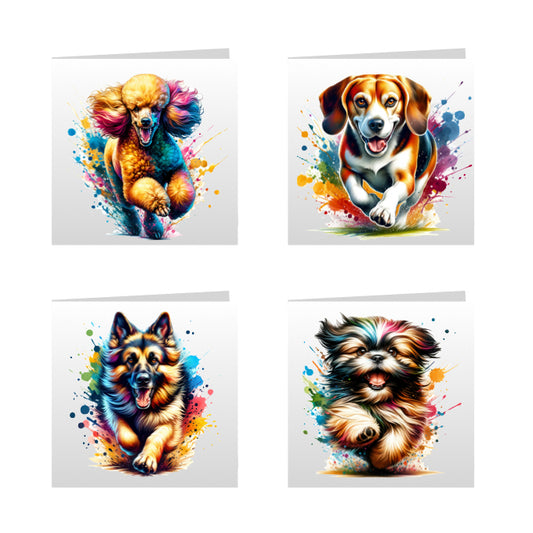 Square Greeting Cards with paint splashed dog breeds