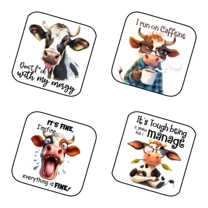 Coasters of Sarcastic Quotes with Cows