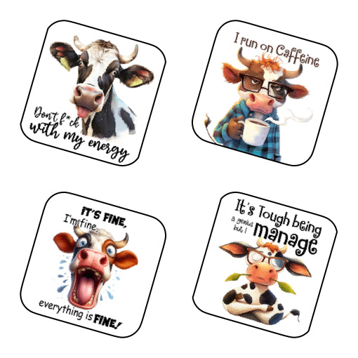 Coasters of Sarcastic Quotes with Cows