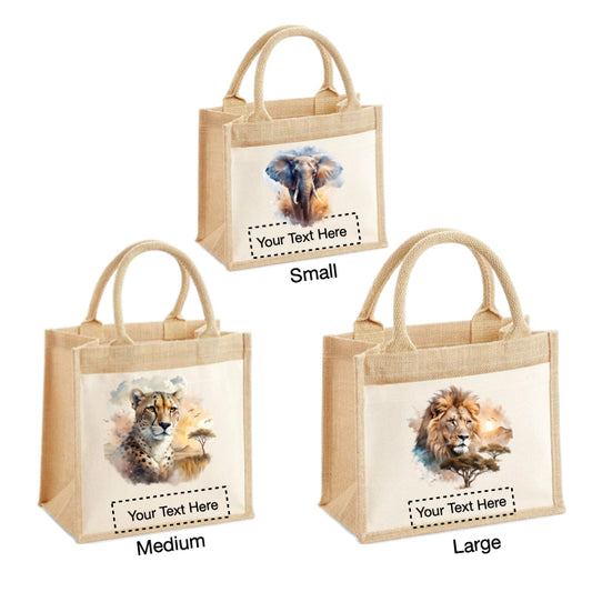 Jute Tote Bags - African Safari Wild Animals
