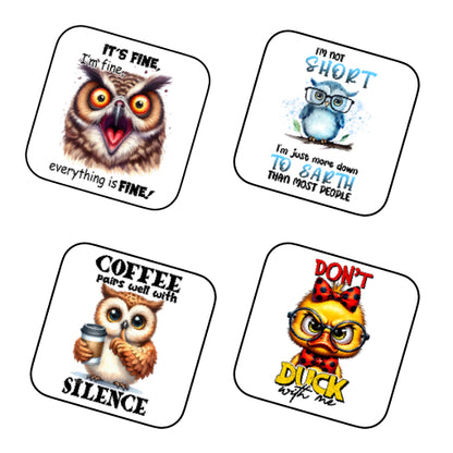 Coasters of Sarcastic Quotes with Owls