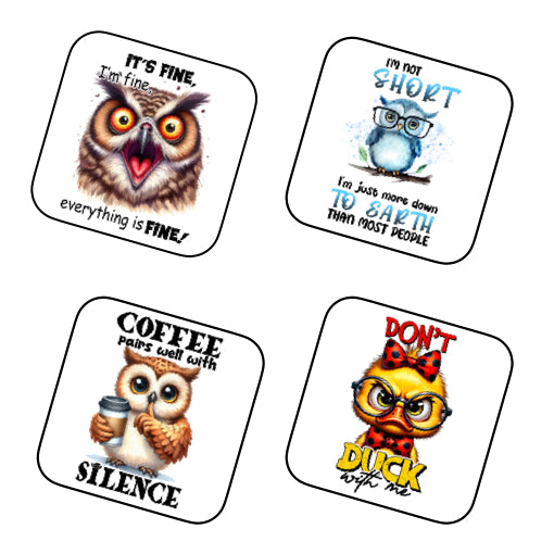 Coasters of Sarcastic Quotes with Owls