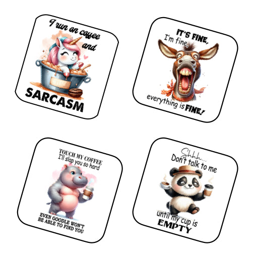 Coasters of Sarcastic Quotes with different animals