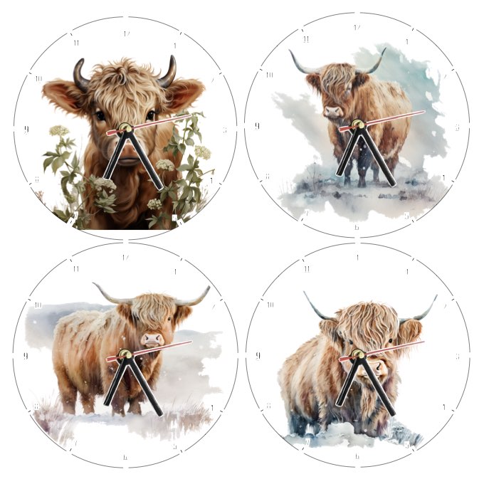 Clocks with 14x different Highland Cows - Group C
