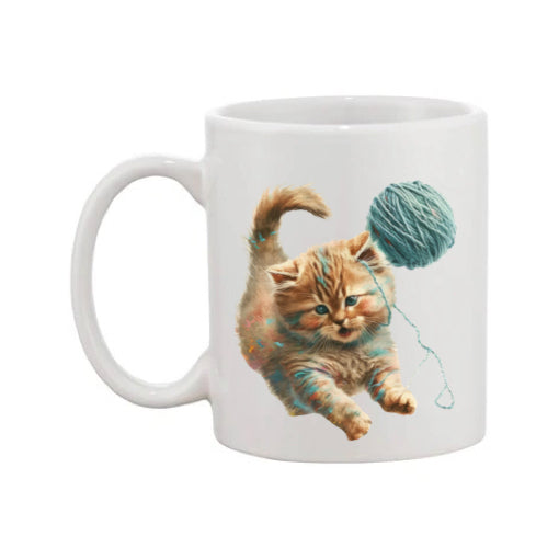 Mug - 11oz - Kitten playing with a wool 2