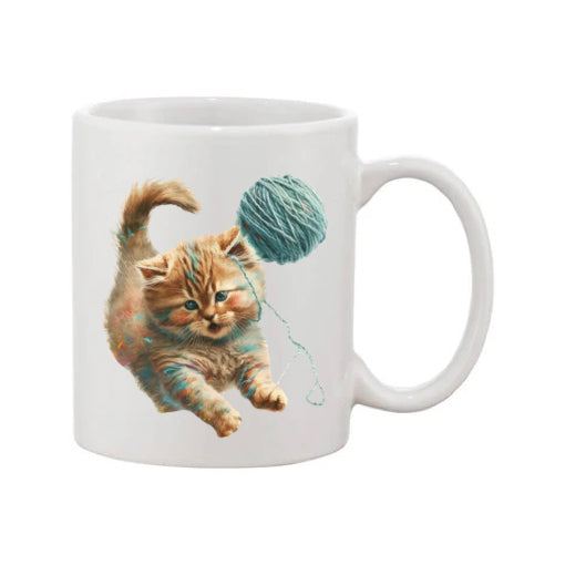 Mug - 11oz - Kitten playing with a wool 2