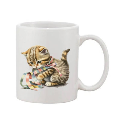Mug - 11oz - Kitten playing with a ribbon
