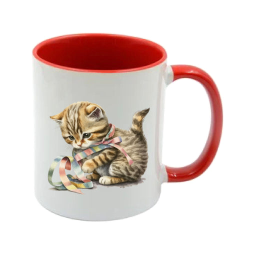 Mug - 11oz - Kitten playing with a ribbon