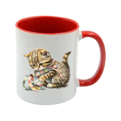 Mug - 11oz - Kitten playing with a ribbon