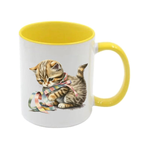 Mug - 11oz - Kitten playing with a ribbon