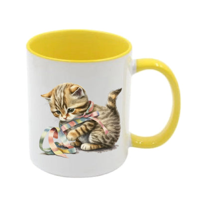 Mug - 11oz - Kitten playing with a ribbon