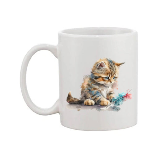 Mug - 11oz - Kitten playing with a feather
