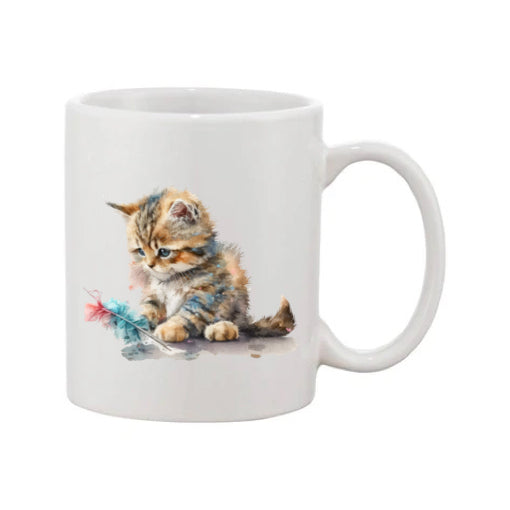 Mug - 11oz - Kitten playing with a feather