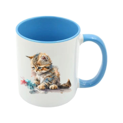 Mug - 11oz - Kitten playing with a feather