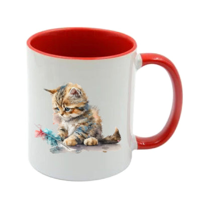 Mug - 11oz - Kitten playing with a feather