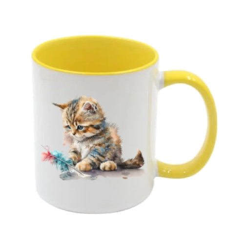 Mug - 11oz - Kitten playing with a feather