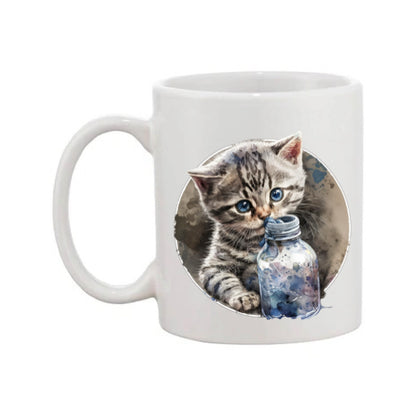 Mug - 11oz - Kitten playing with a bottle