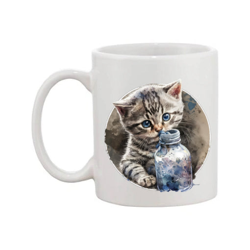 Mug - 11oz - Kitten playing with a bottle