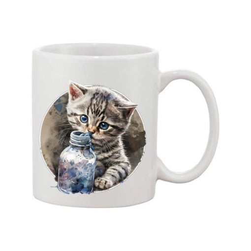 Mug - 11oz - Kitten playing with a bottle
