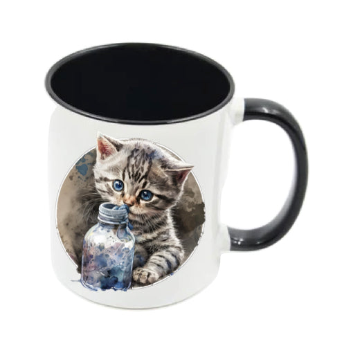 Mug - 11oz - Kitten playing with a bottle