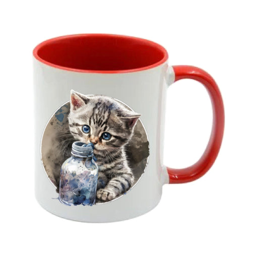 Mug - 11oz - Kitten playing with a bottle