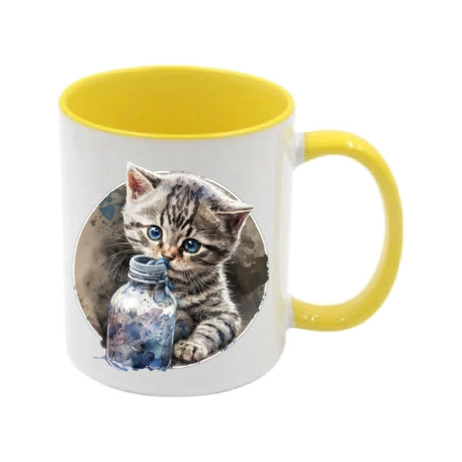 Mug - 11oz - Kitten playing with a bottle