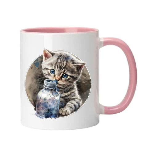 Mug - 11oz - Kitten playing with a bottle