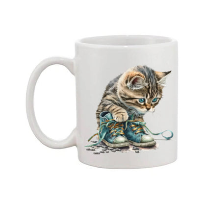 Mug - 11oz - Kitten playing with shoes