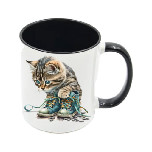 Mug - 11oz - Kitten playing with shoes