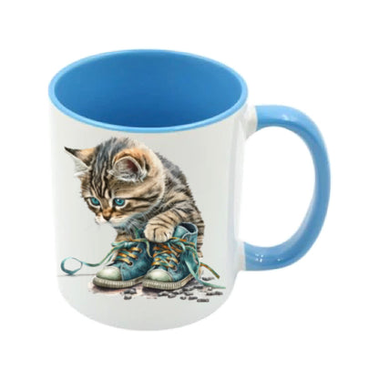 Mug - 11oz - Kitten playing with shoes