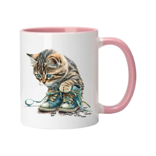Mug - 11oz - Kitten playing with shoes