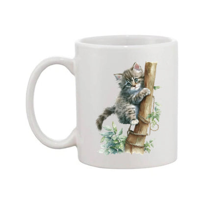 Mug - 11oz - Kitten climbing a tree trunk