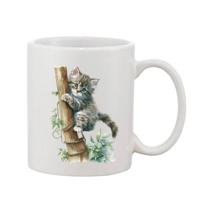 Mug - 11oz - Kitten climbing a tree trunk