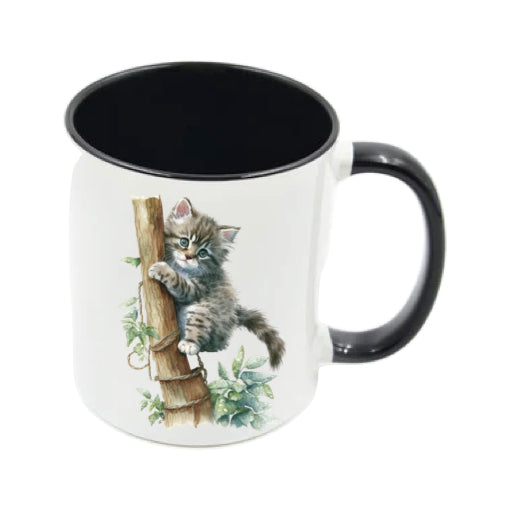 Mug - 11oz - Kitten climbing a tree trunk