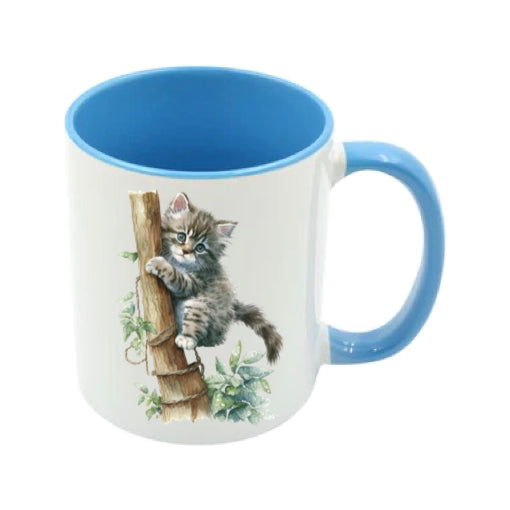 Mug - 11oz - Kitten climbing a tree trunk