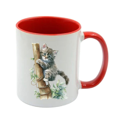 Mug - 11oz - Kitten climbing a tree trunk
