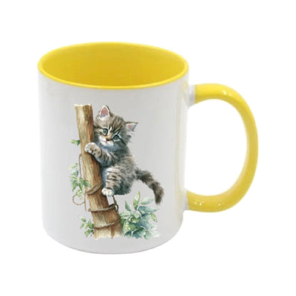 Mug - 11oz - Kitten climbing a tree trunk